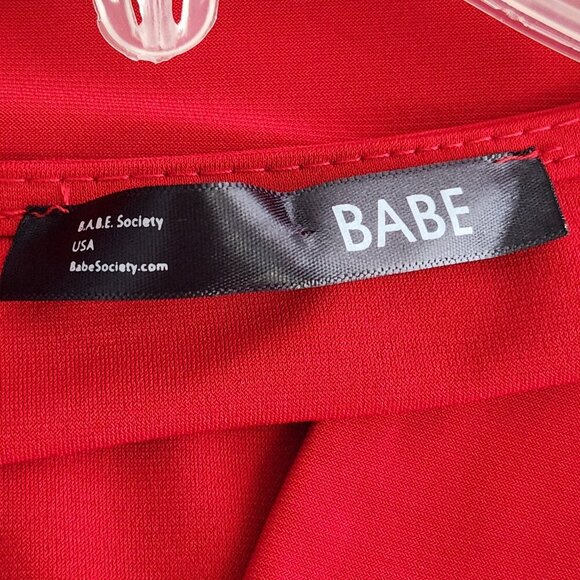 Babe Society Irene Red Long Sleeve Maxi Dress Plunging Neckline Size S - Picture 6 of 7